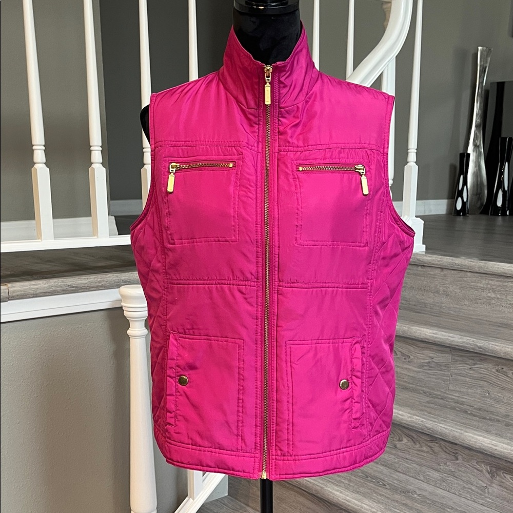 Chico's Fuchsia Quilted Vest w/Gold Zippers